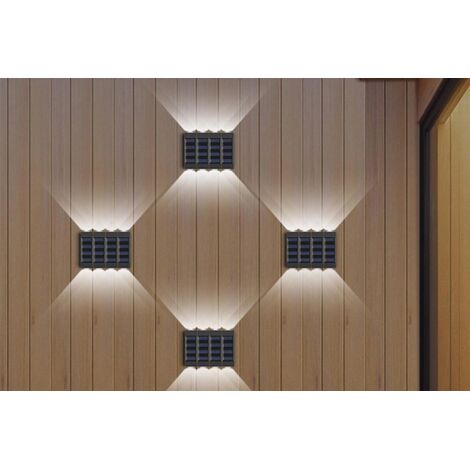 Lot de 4 lampes solaires murales à détecteur de lumière, éclairage vers le haut et vers le bas, pour l'extérieur. (1/5)