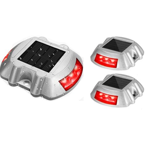 Ensemble de 2 lampes solaires LED pour terrasse, allée, quai, balisage routier extérieur étanche pour marches, trottoirs, escaliers, bateaux, jardin, allée, cour - Rouge (1/5)