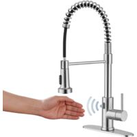 Robinet de cuisine à douchette extractible monocommande, finition nickel brossé, montage sur plage, sans contact, avec douchette extractible (plaque de montage incluse)