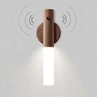 Lampe murale en bois à piles, veilleuse LED vintage, lampe portable sans fil pour enfants, lampe de placard avec détecteur de mouvement, rechargeable par USB