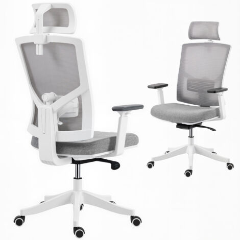 Chaise de bureau ergonomique gris filet respirant appui lombaire dynamique 4D accoudoirs 3D appui-tête balancement maison/bureau (1/5)