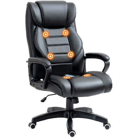 Fauteuil de bureau massant noir similicuir 66x78x112-120cm 6 points massage ergonomique hauteur réglable (1/5)