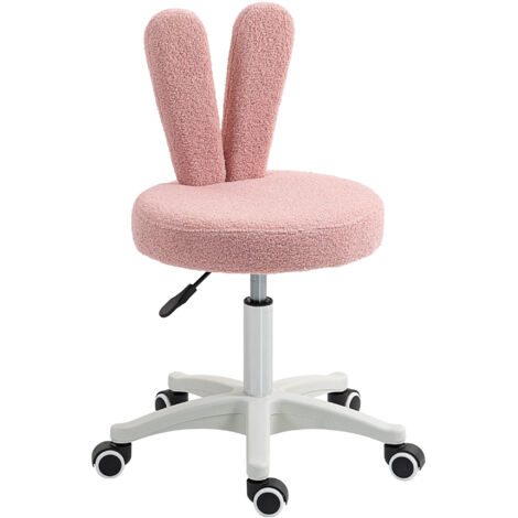 Chaise de bureau oreilles de lapin pile Teddy rose 53x53x70-84cm  5 roulettes hauteur réglable bois/plastique