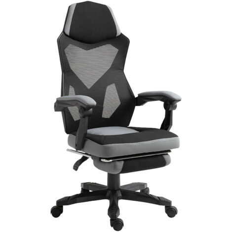 Chaise de bureau home office ergonomique dossier filet gris hauteur réglable inclinable repose-pieds rétractable (1/5)