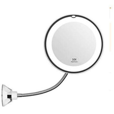 Miroir grossissant flexible avec lumière LED Grossissement 10X Ventouse puissante Miroir de courtoisie éclairé Miroir de maquillage de maquillage--TRIMEC (1/5)