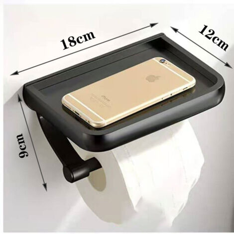Porte Papier Toilette, Derouleur Papier Toilette WC avec Etagère,pour Cuisine et Salle de Bain, Noir (1/4)