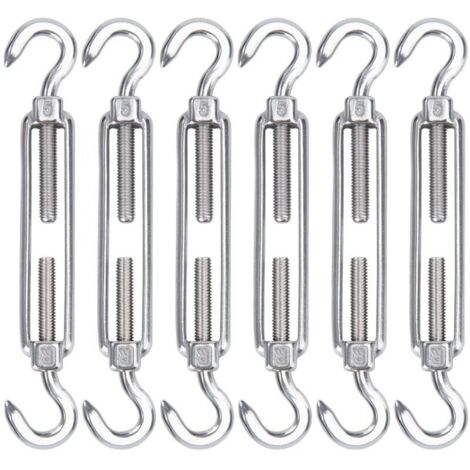 M5 Tendeur Cable Acier Inoxydable, Lot de 6 Tendeur de Fil Crochet et Crochet Réglable Heavy Duty Tension Hook & Hook pour Corde Cable Fil à Linge, Grillagefor Sun Shade Installation (1/5)