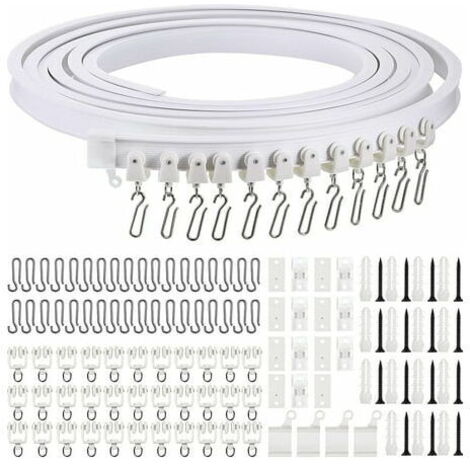 Rail de rideau incurvé au plafond pliable de 5 mètres Rail de rideau incurvé flexible pour rail de rideau souple pour rail de rideau avec crochets de rideau en métal, séparateur de pièce pour rideaux  (1/5)