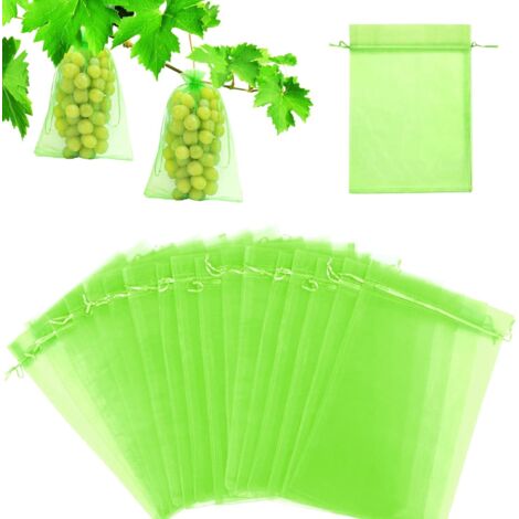 Sac Protection Fruits 60 Pièces, Sachet Protection Raisin 20x 30cm Jardin Sac Organza avec (Vert Mousse) (1/5)