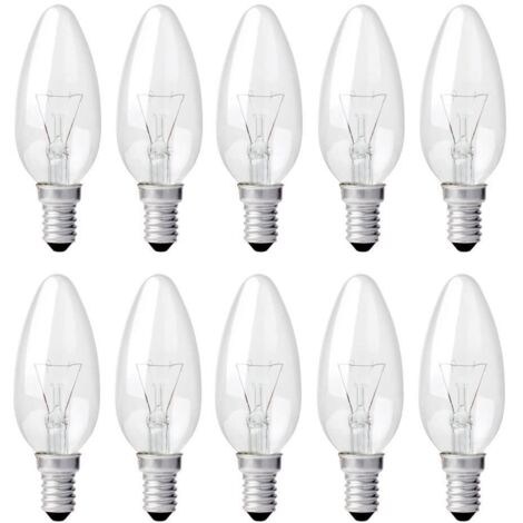 Ampoule Bougie Clair E14 40W, Ampoule Incandescence Dimmable, Blanc Chaud 2700K, 400LM, Ampoule Flamme, E14 Ampoules à bougie à vis Edison, Pack de 10