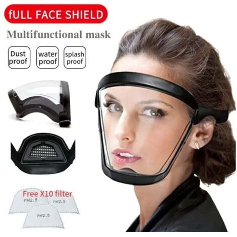 2pcs Masque facial transparent Bouclier intégral Lunettes de sécurité Masque de protection des yeux Coupe-vent Anti-poussière Casque intégral anti-éclaboussures,de DEBUNS (1/4)