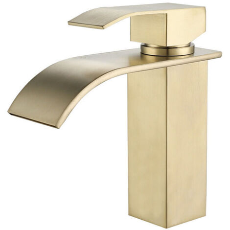 Robinet Lavabo Cascade Or Moderne Robinet Mitigeur pour Salle de Bain Eau Chaude et Froide Réglable (1/5)