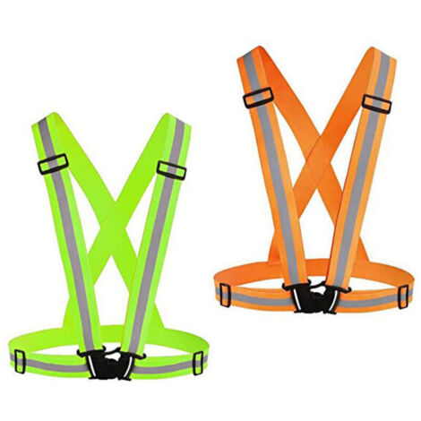 Debuns – Lot de 2 gilets réfléchissants ajustables haute visibilité – Tissu nylon léger – Bandes réfléchissantes 360° – Pour course, vélo, travaux de nuit (1/5)