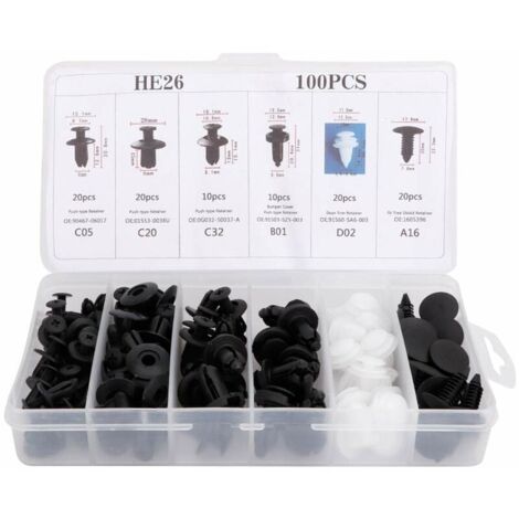 100 pièces Clip universel de garniture de porte, Kit de rivets poussoirs de voiture en plastique Clips de garniture de panneau de carte de porte Attache de fixation de pare-chocs,DEBUNS (1/5)