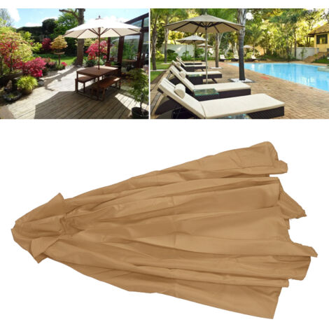 Auvent de parasol de terrasse extérieur de remplacement, housse de parasol de jardin, tissu de couverture large et imperméable pour parapluie à 6 baleines, café,DUBUNS (1/4)