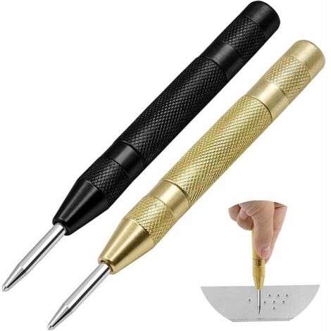 Ulisem 2 pièces Pointeau Central Automatique, Pointeau Automatique Impact Réglable, Poinçons Centraux à Ressort pour Bois, mur, plastique, Métal, acier inoxydable, verr (1/5)
