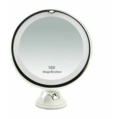 Ulisem – Miroir grossissant 10x avec éclairage LED – Ventouse pour fixation murale – Rotation 360° – Compact et pliable pour voyages