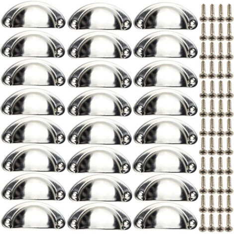Ulisem 24 Poignées de Meubles Coquille Vintage - Boutons de Tiroir Semi-Circulaires pour Armoires - Avec Vis, Chrome (1/5)