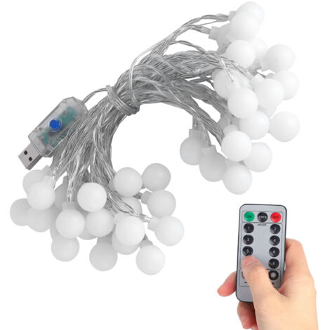Guirlande lumineuse boules globe 40 LED 6 m USB 8 modes pour intérieur extérieur Blanc chaud (1/5)