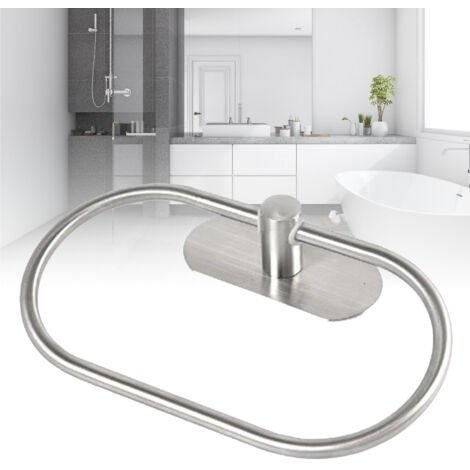Anneau porte-serviettes ovale mural en acier inoxydable sans perçage, installation moderne argent (1/4)
