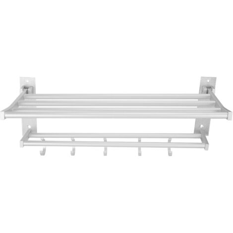Étagère de douche pliante 40 cm en aluminium avec porte-serviettes et 5 crochets, couleur argent (1/5)
