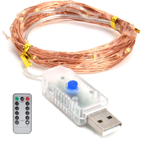 Guirlande lumineuse LED 33 ft / 100 LED fil de cuivre USB 8 modes avec télécommande (1/5)