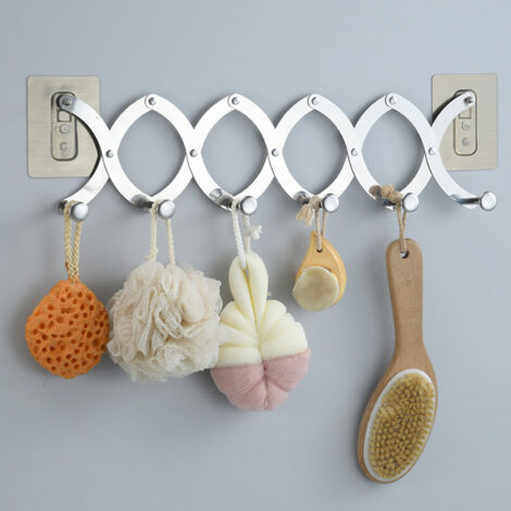 Crochet de porte au-dessus de la porte en acier inoxydable, organisateur suspendu pour manteaux chapeaux serviettes, séchoir télescopique 6 crochets (1/5)
