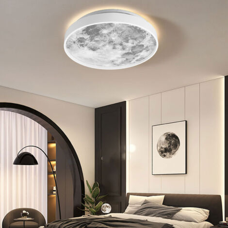 Plafonnier LED design lune 3000K-6000K à variation continue avec télécommande, fixation encastrée moderne, blanc, pour chambre et couloir