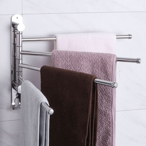 Porte-serviettes mural rotatif à 4 barres en acier inoxydable, étagère de rangement pour salle de bain (1/4)