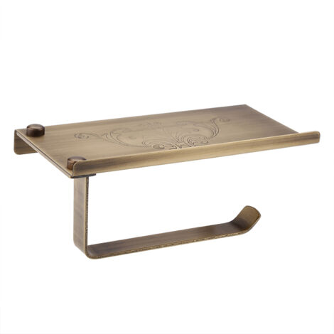 Porte-papier toilette et étagère pour téléphone, mural, en laiton style antique/vintage (couleur bronze) (1/5)