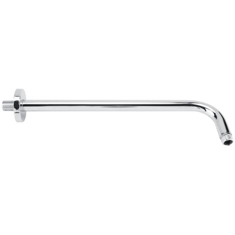 Bras de douche long inox avec flange, fixation murale chrome (1/5)