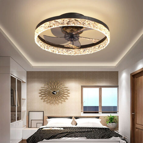 Ventilateur de plafond 19,6 pouces avec lumière et télécommande, modèle encastré, 6 vitesses, LED 3 couleurs dimmable pour chambre et salon, noir (1/5)