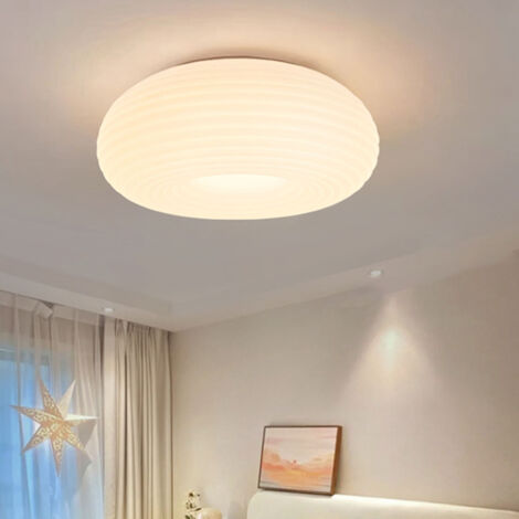 Plafonnier LED rond encastré avec abat-jour blanc crème texturé pour salon, salle à manger et chambre, 20 cm / 7,9 pouces (1/5)