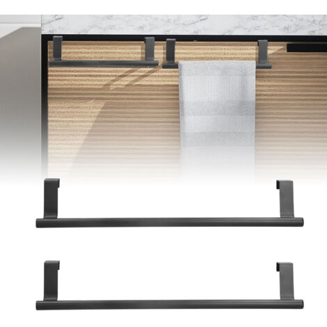 Lot de 2 porte-serviettes noirs à suspendre sans perçage pour porte de placard 36 cm, maison et hôtel (1/5)