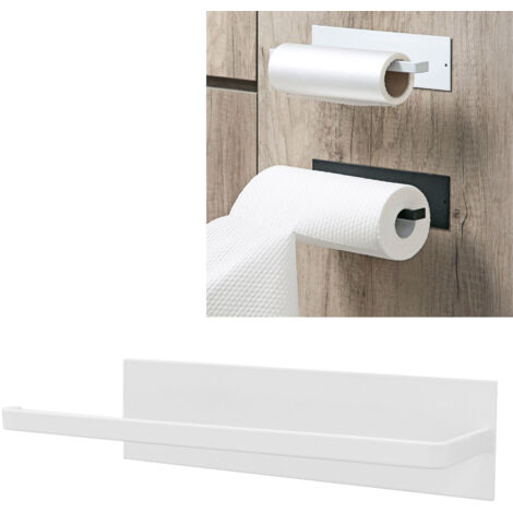 Porte-essuie-tout autocollant, élégant, simple et robuste, pour placards de cuisine et de salle de bain (Blanc) (1/5)