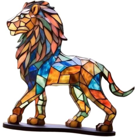 Statue lion en métal colorée, sculpture animale décorative pour bureau, salon, cheminée, anniversaire, base solide, décoration intérieure (1/5)