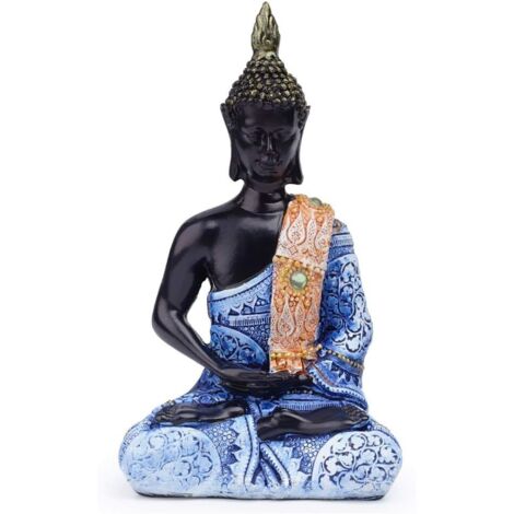 Statue de Bouddha en résine, décoration intérieure exotique, paisible, harmonieuse, noir et bleu, 1 pièce (1/5)