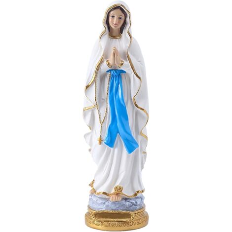 Statue Vierge Marie Lourdes 39cm en Résine, Sainte Vierge Religieuse pour Prière, Autel, Communion, Baptême, Notre Dame Blanc