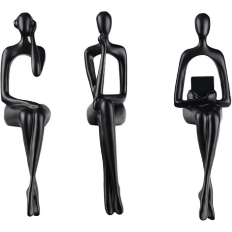 Statue Assise Philosophe Abstraite Noire - Décoration Minimaliste Résine pour Maison, Bureau, Salon, Étagère (Noir) (1/5)