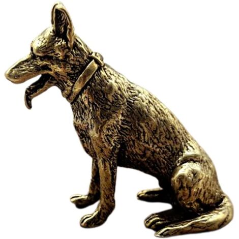 Statue de chien en laiton, petit ornement chien, figurine chiot loup, décoration bureau animal de compagnie, cadeau original (1/5)
