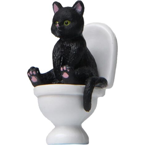 Statue en résine Chat assis sur toilettes, Figurine miniature décor animal, Ornement noir, Sculpture décor intérieur, Cadeau original (1/5)