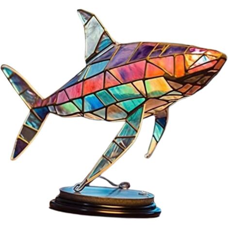 Statue en métal requin coloré, figurine animal décorative pour bureau, salon, cheminée, anniversaire, sculpture artistique, ornement d'intérieur (1/5)