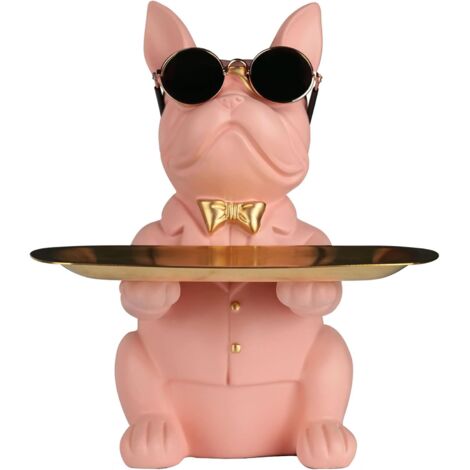 Statue de rangement bouledogue rose en résine, tirelire, décor maison, plateau pour clés, bonbons, petits objets (1/5)