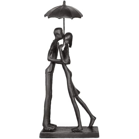 Statuette Couple en Fer, Sculpture Amour, Décoration Maison/Bureau, S'embrasser sous Parapluie, Idée Cadeau Romantique (1/5)
