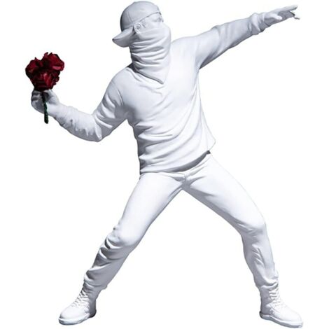 Banksy Sculpture Le Lanceur de Fleurs en Colère 21,5 cm - Art Urbain, Street Art, Collection, Graffiti, Amateurs d'Art Pop Blanc