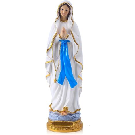 Statue Vierge Marie Lourdes 30cm Résine, Sainte Vierge Religieuse pour Prière, Autel, Communion, Baptême, Blanche (1/5)