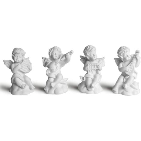 Lot de 4 statues chérubins anges musicaux en résine décoration intérieure mini figurines étagères (1/5)