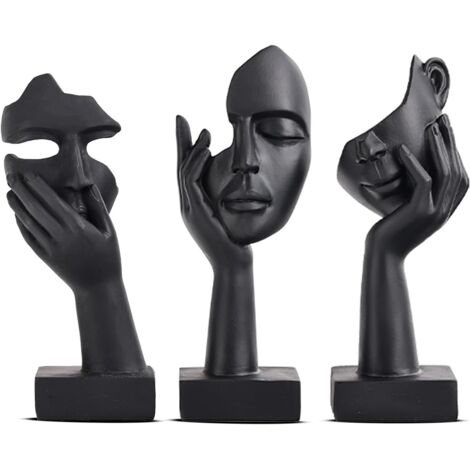 Lot de 3 statues noires femme décoration intérieure bureau moderne collection 120cm