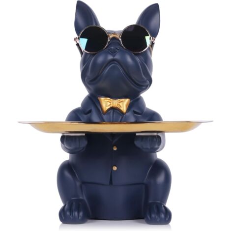 Plateau décoratif en résine bleu marine en forme de bouledogue, rangement clés, bijoux, bonbons, idéal maison, bureau, table à manger (1/5)
