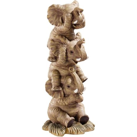 Éléphants Maléfiques Empilés Statue de Collection 25.5 cm, Polyrésine, Marron, Sourd, Muet, Aveugle, Décoration Intérieure (1/5)